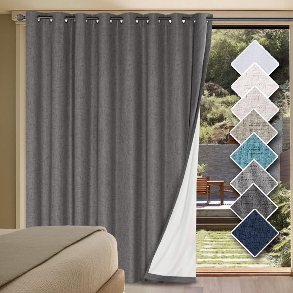 2pcs H.VERSAILTEX Linen Blackout Curtains Durable Thick Textured Linen Look 100% Blackout Patio Door Curtain, Anti Rust Grommet Extra Wide Sliding Glass Door Curtains