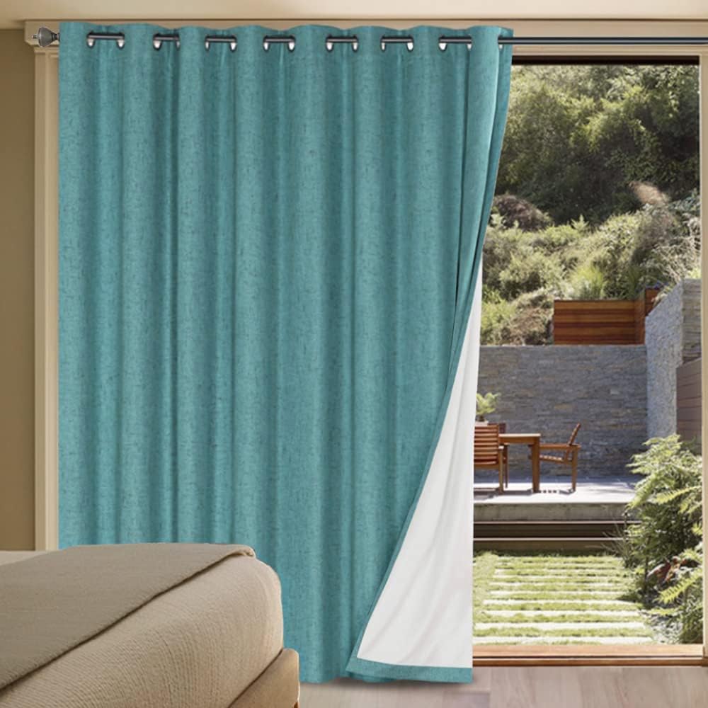 2pcs H.VERSAILTEX Linen Blackout Curtains Durable Thick Textured Linen Look 100% Blackout Patio Door Curtain, Anti Rust Grommet Extra Wide Sliding Glass Door Curtains