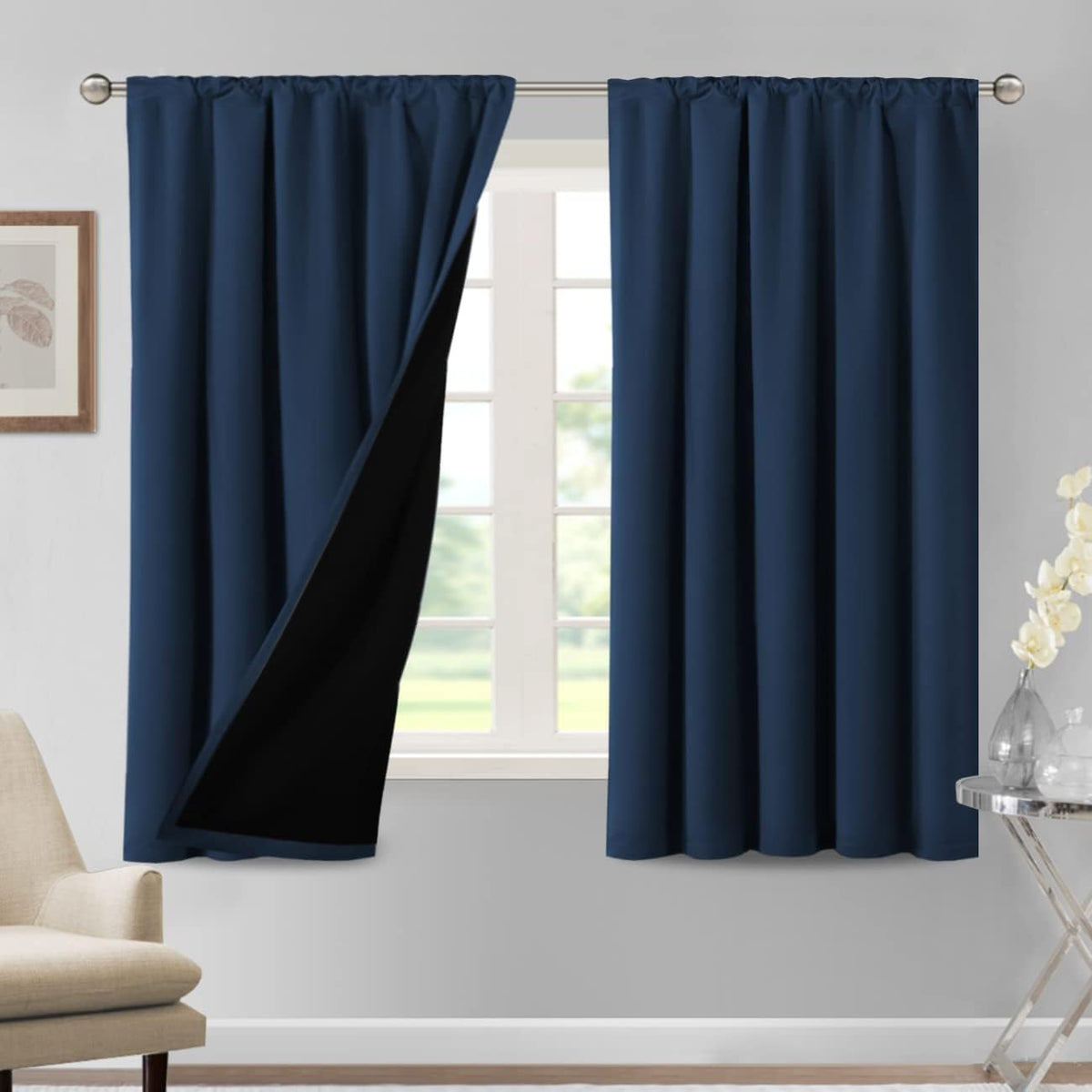 H.VERSAILTEX 100% Blackout Curtains for Bedroom Short Curtains Half Window Curtains for Kitchen, Privacy Energy Saving Curtain Tiers for Bathroom Shades, W 42 x L 36 inch, Pumice Stone, Set of 2