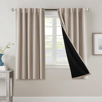 H.VERSAILTEX 100% Blackout Curtains for Bedroom with Black Liner Full Room Darkening Curtains 84 Inch Long Thermal Insulated Back Tab/Rod Pocket Window Drapes for Living Room, 2 Panels, Natural Sand