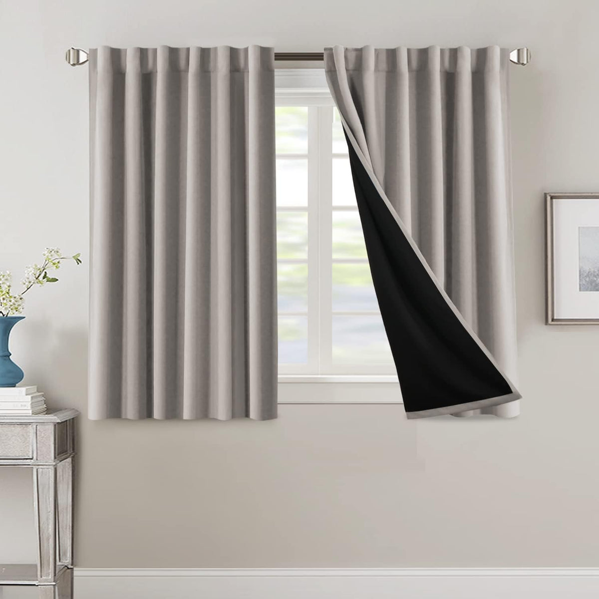 H.VERSAILTEX 100% Blackout Curtains for Bedroom with Black Liner Full Room Darkening Curtains 84 Inch Long Thermal Insulated Back Tab/Rod Pocket Window Drapes for Living Room, 2 Panels, Natural Sand