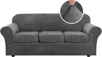 H.VERSAILTEX Modern Velvet Plush High Stretch Sofa Slipcover Furniture Protector Form Fit Luxury Thick Sofa Cover for 3 Cushion Couch, Machine Washable Width Up to 90 Inch