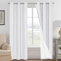 2pcs H.VERSAILTEX Blackout Linen Curtains, 100% Blackout Drapes Textured Blackout Curtains with White Thermal Insulated Liner, Grommet Top Curtains Living Room