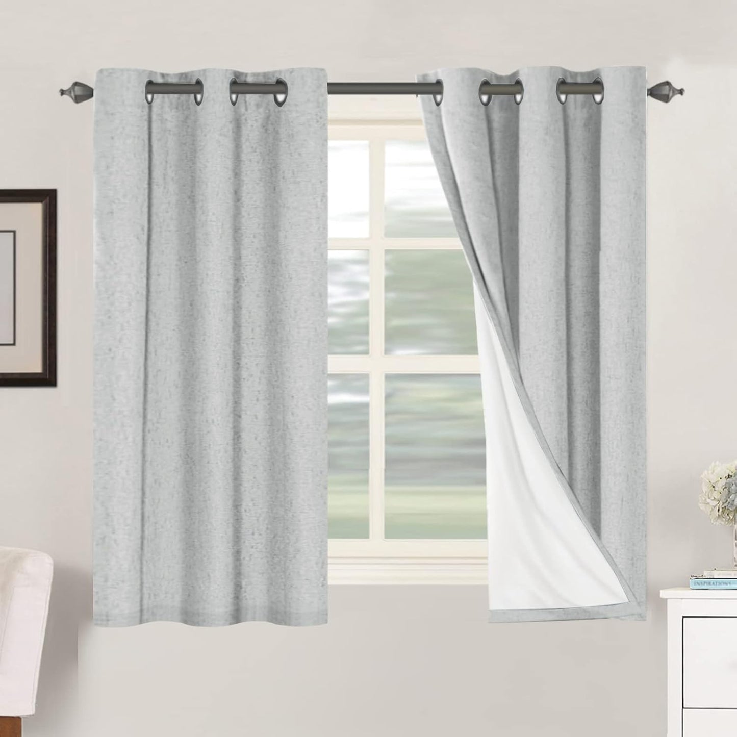 2pcs H.VERSAILTEX Blackout Linen Curtains, 100% Blackout Drapes Textured Blackout Curtains with White Thermal Insulated Liner, Grommet Top Curtains Living Room