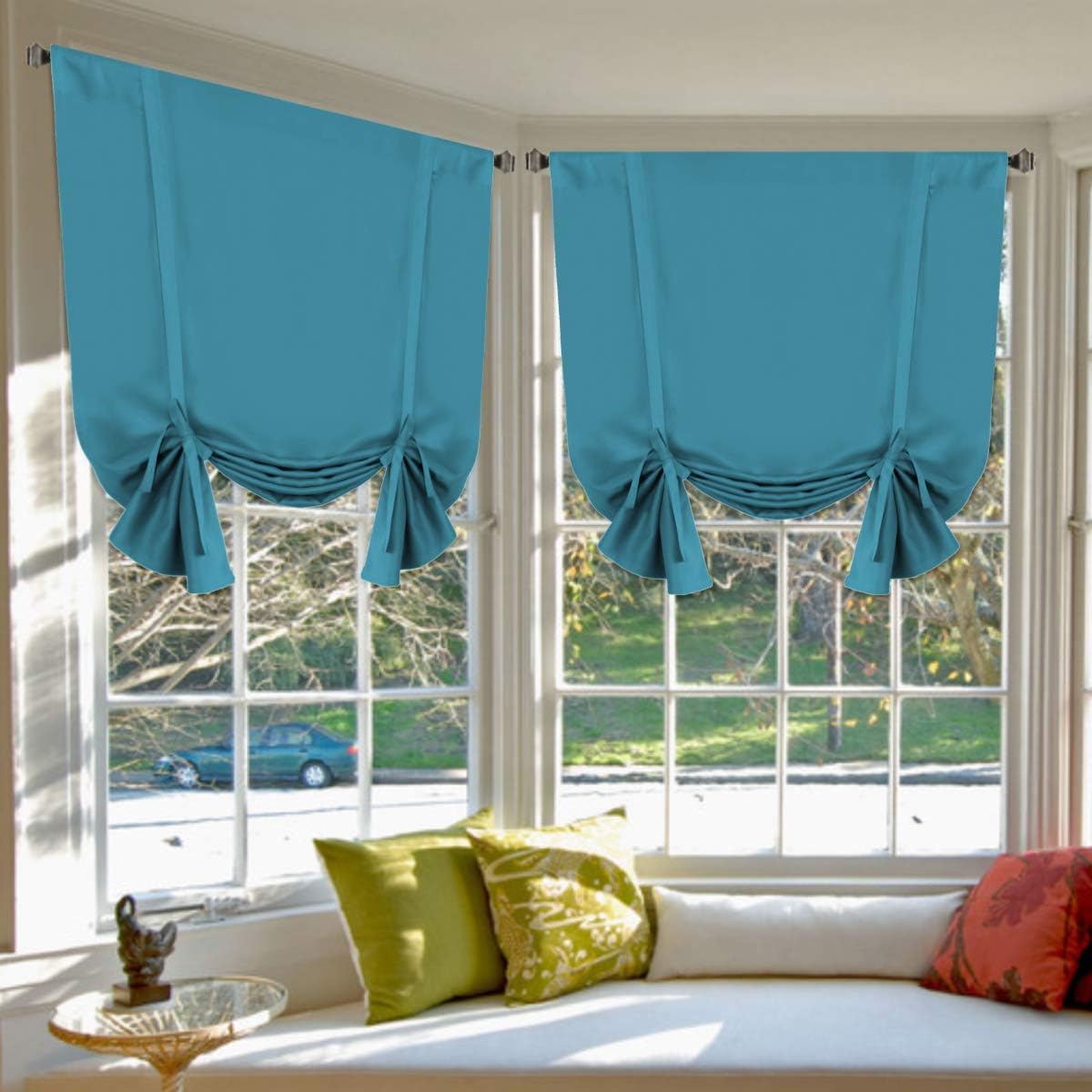 H.VERSAILTEX Blackouts Curtain for Windows - Tie Up Curtains and Valances Set Roman Balloon Blind Rod Pocket Short Curtain for Kitchen/Bathroom/Bay