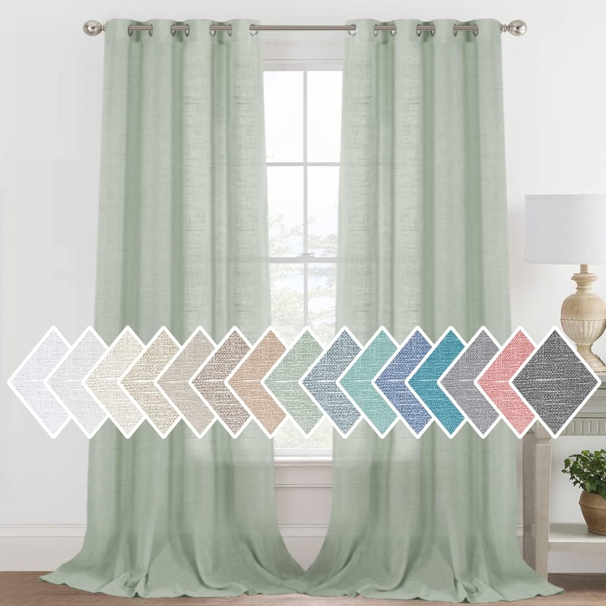 h.versailtx Linen Sheer Curtains Semi Sheer Light Filtering Silver Grommet 2 Panels product image
