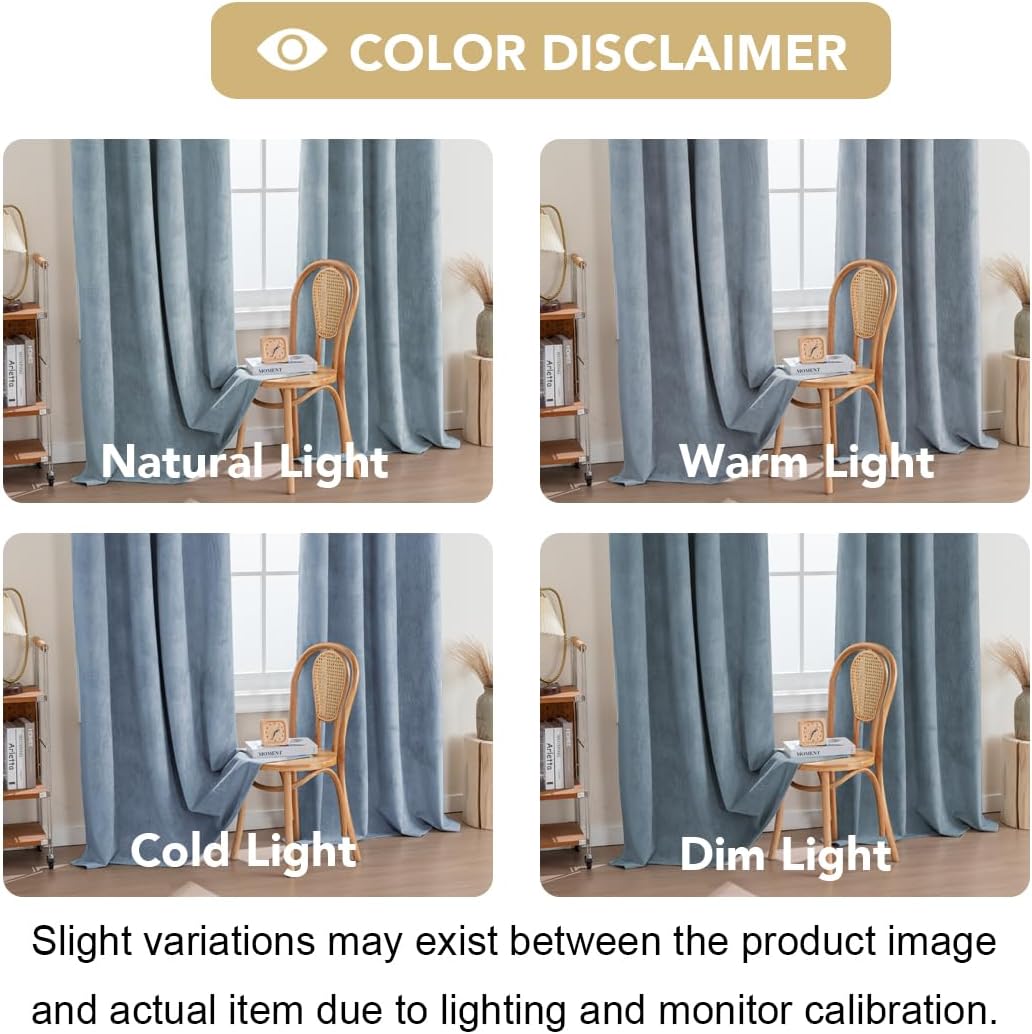 H.VERSAILTEX Velvet 100% Blackout Curtains for Living Room Full Light Blocking Curtains Thermal Insulated Room Window Drapes Soft Luxury Curtains Grommet Top 2 Panels (55" W x 96" L, Stone Blue)