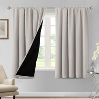 H.VERSAILTEX 100% Blackout Curtains for Bedroom Short Curtains Half Window Curtains for Kitchen, Privacy Energy Saving Curtain Tiers for Bathroom Shades, W 42 x L 36 inch, Pumice Stone, Set of 2