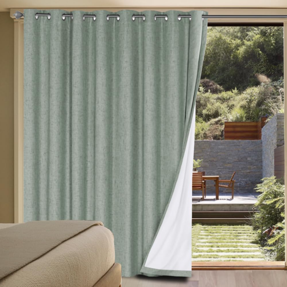 2pcs H.VERSAILTEX Linen Blackout Curtains Durable Thick Textured Linen Look 100% Blackout Patio Door Curtain, Anti Rust Grommet Extra Wide Sliding Glass Door Curtains