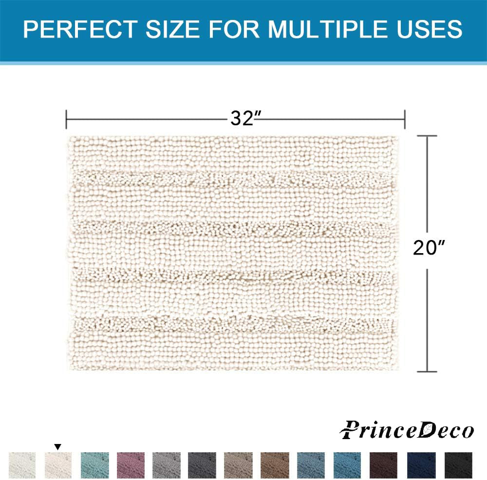 Prince Deco Bathroom Rugs Bath Rugs for Bathroom Non Slip Bath Mats Extra Thick Chenille Striped Rug Absorbent Soft Shaggy Washable Dry Fast Bath Mats for Bathroom Floor