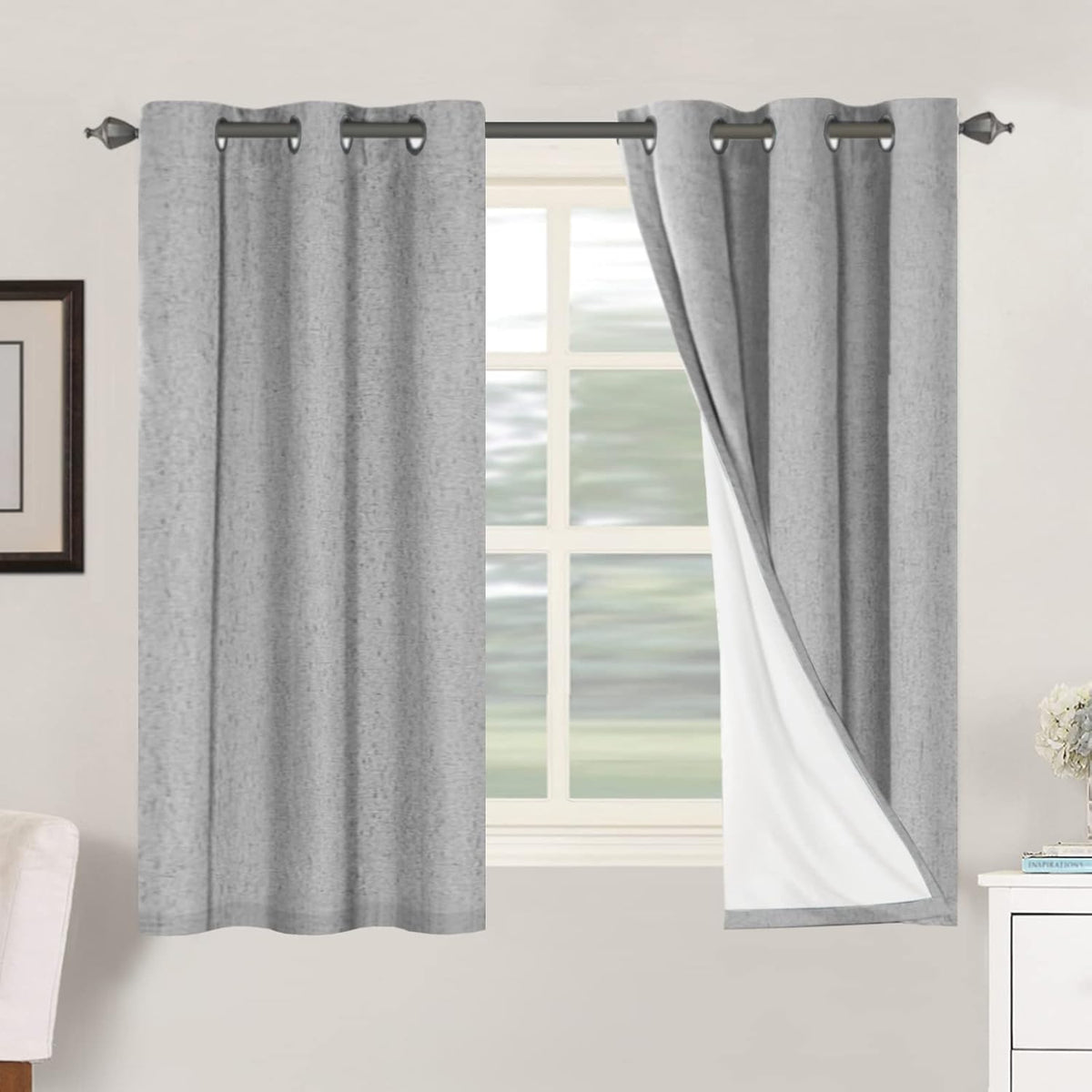 2pcs H.VERSAILTEX Blackout Linen Curtains, 100% Blackout Drapes Textured Blackout Curtains with White Thermal Insulated Liner, Grommet Top Curtains Living Room