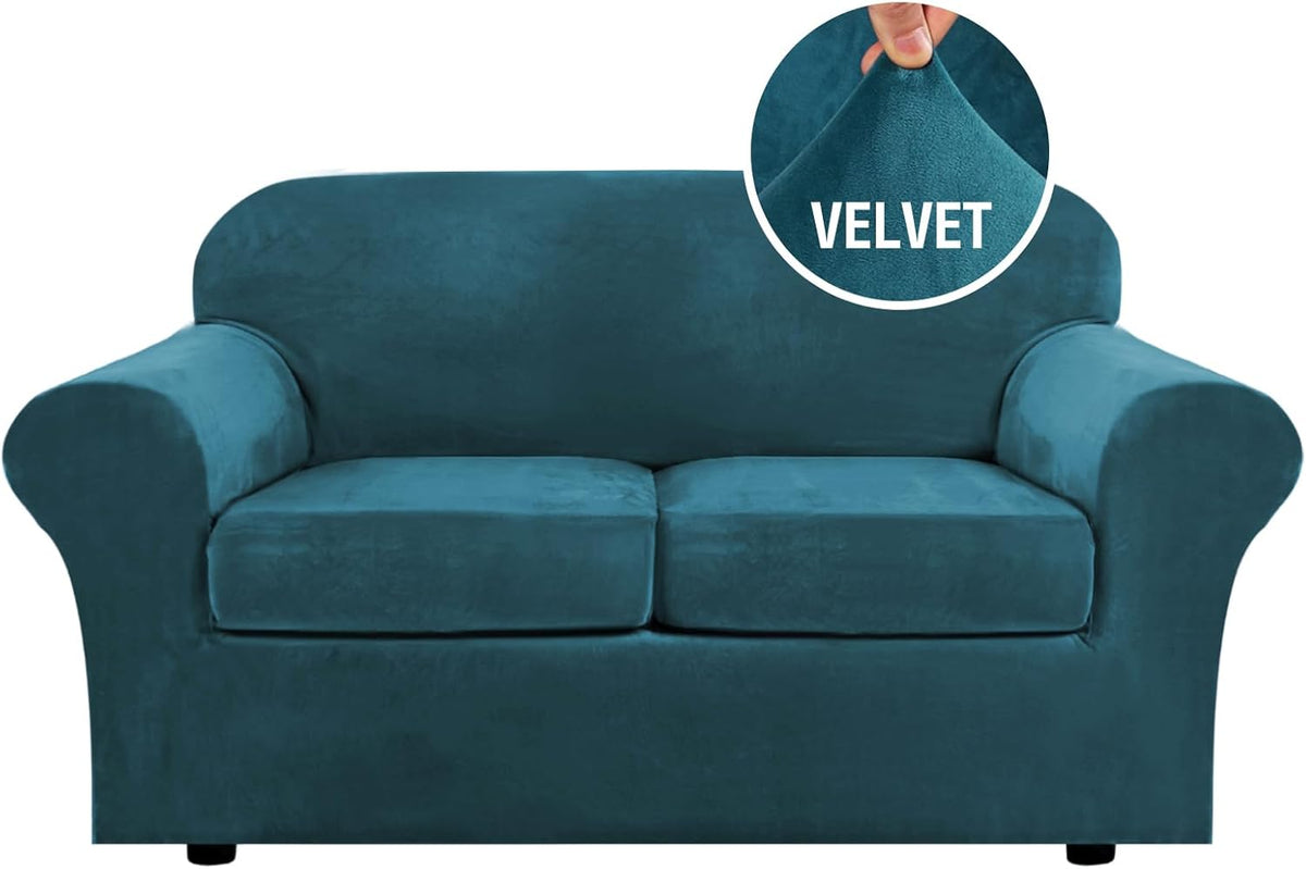 H.VERSAILTEX Modern Velvet Plush High Stretch Sofa Slipcover Furniture Protector Form Fit Luxury Thick Sofa Cover for 3 Cushion Couch, Machine Washable Width Up to 90 Inch