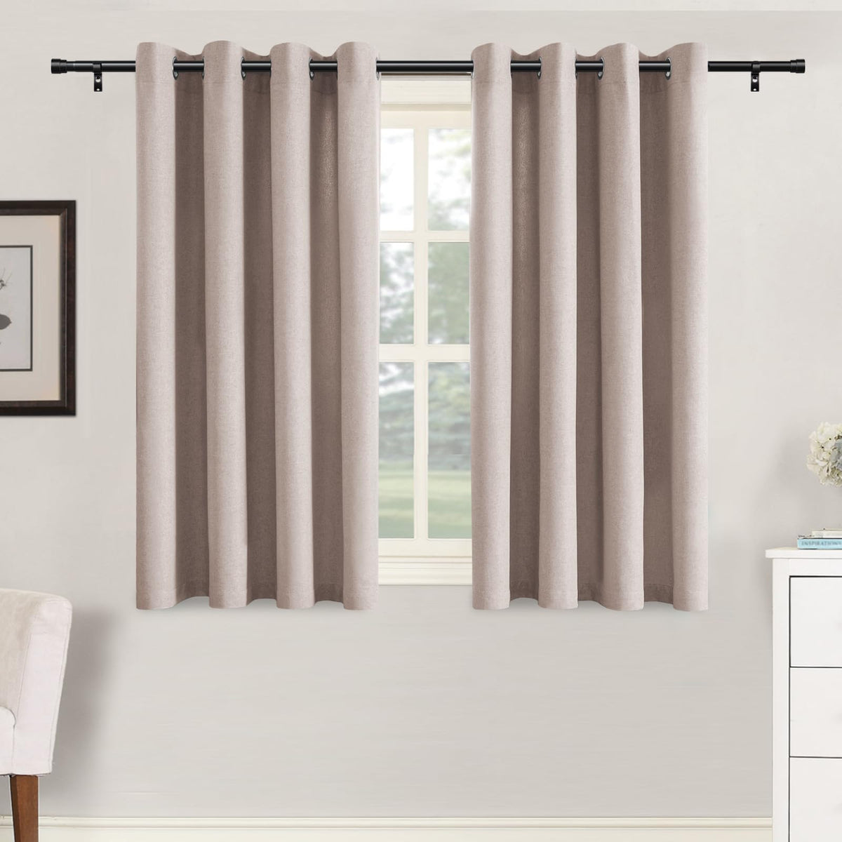 H.VERSAILTEX Grommet Natural Linen Textured Kitchen Curtains 45 inch Length, Thick Faux Linen Room Darkening Window Treatment Set for Farmhouse/Bedroom 52W x 45L,2 Panels,Heather Aqua