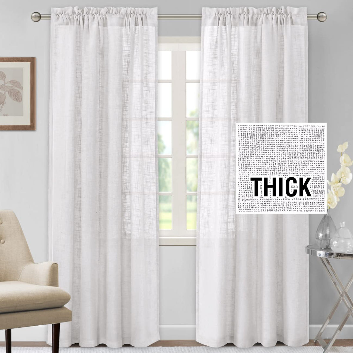h.versailtx Linen Blended Curtains Light Filtering Burlap Textured Rod Pocket 2 Panel Sets product image
