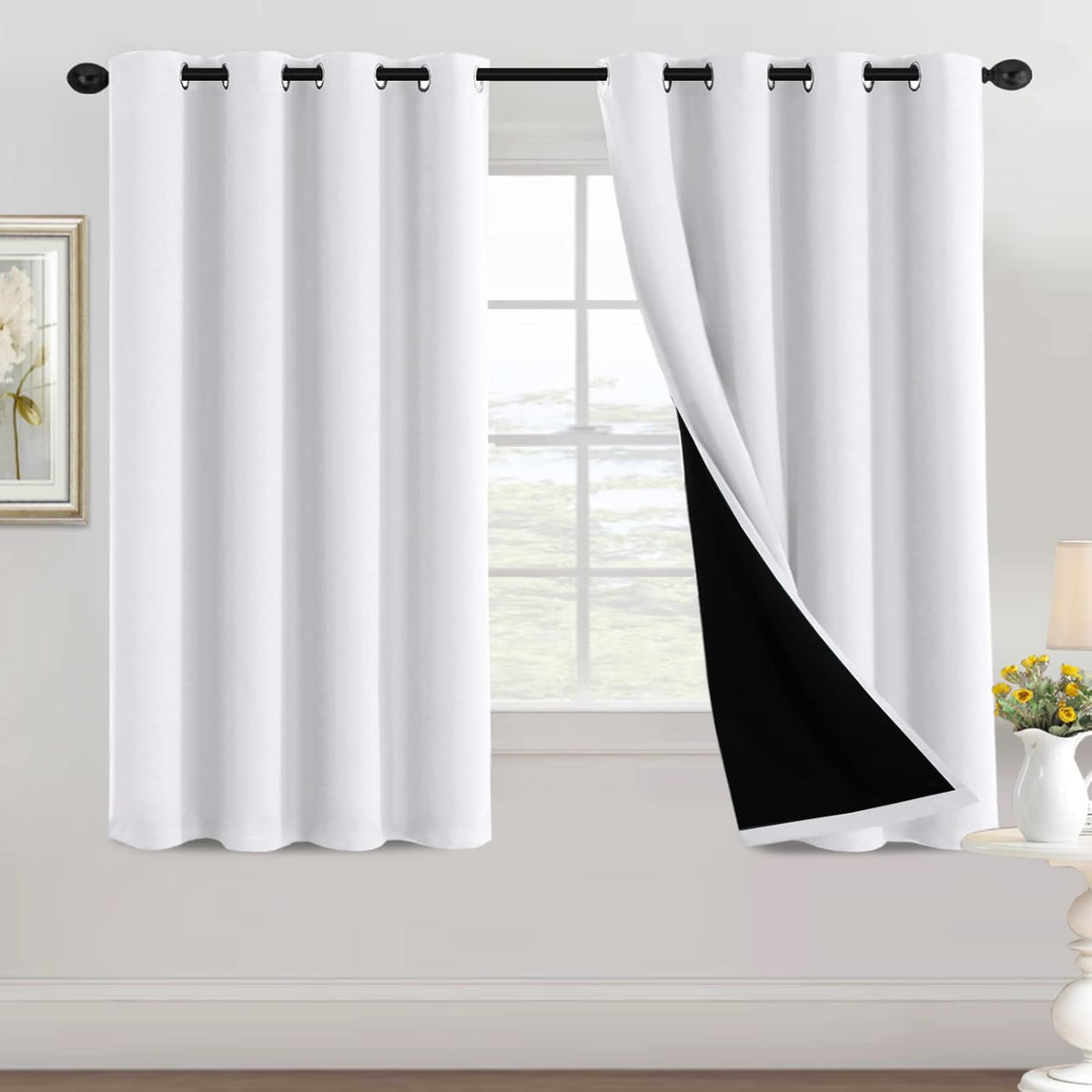 H.VERSAILTEX 100% Black Out Curtains for Bedroom inch Long Blackout Curtains for Living Room, Short Curtains for Windows, Energy Efficiency Curtain Drape Grommet 1 Panel