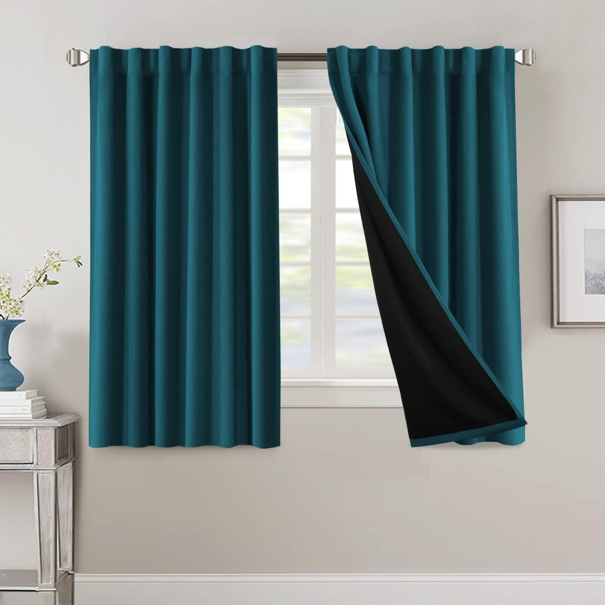 H.VERSAILTEX 100% Blackout Curtains for Bedroom with Black Liner Full Room Darkening Curtains 84 Inch Long Thermal Insulated Back Tab/Rod Pocket Window Drapes for Living Room, 2 Panels, Natural Sand