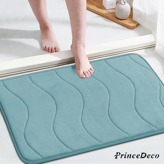 Prince Deco Memory Foam Bath Mat for Bathroom Non Slip Bath Rug Velvet Thick Soft and Comfortable Water Absorbent Machine Washable Easier to Dry Floor Rug Mats Waved Pattern