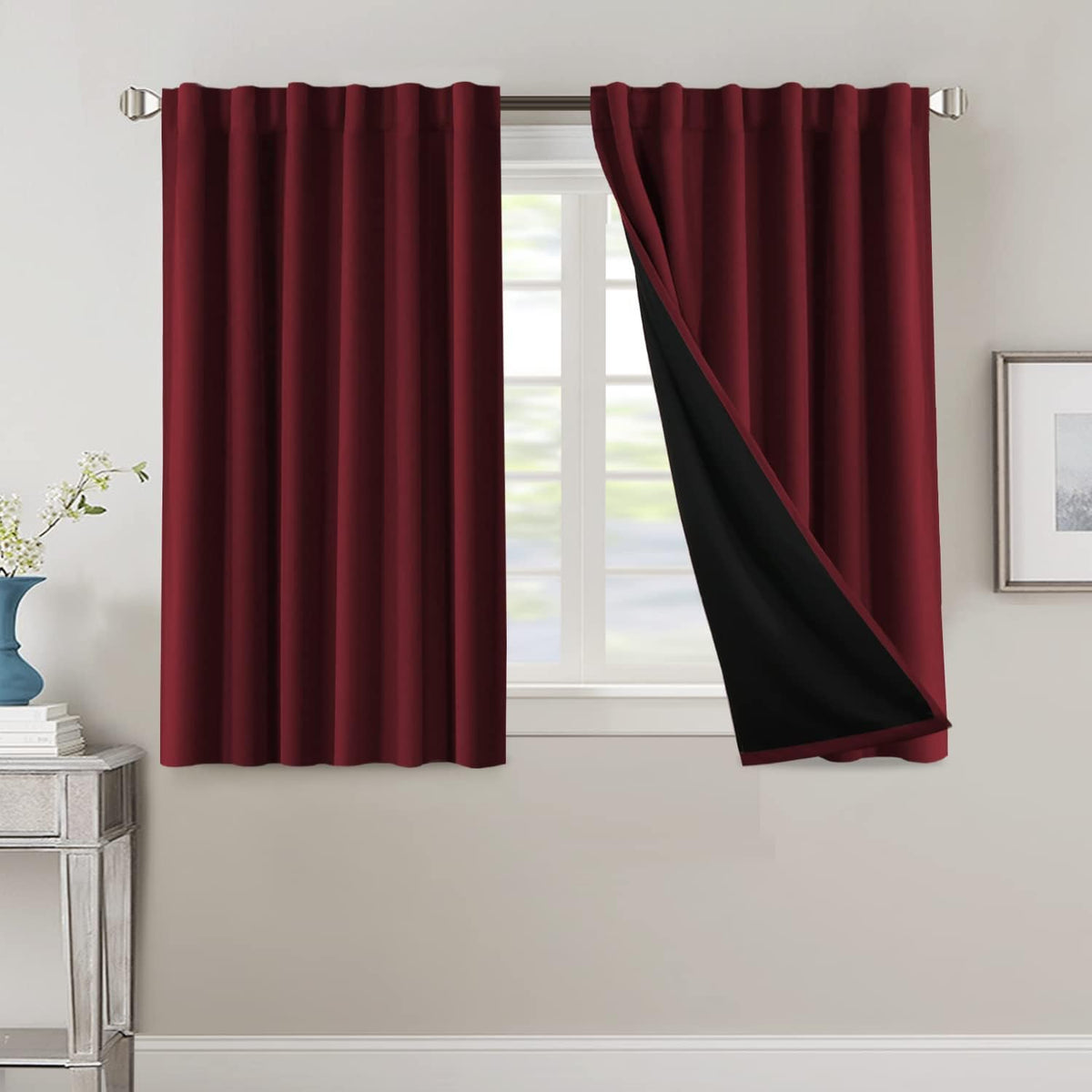H.VERSAILTEX 100% Blackout Curtains for Bedroom with Black Liner Full Room Darkening Curtains 84 Inch Long Thermal Insulated Back Tab/Rod Pocket Window Drapes for Living Room, 2 Panels, Natural Sand