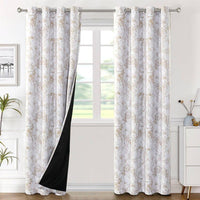 H.VERSAILTEX 100% Blackout Curtains for Living Room Camellia Floral 84 Inches Long Light Blocking Window Treatment with Black Liner Grommet Thermal Drapes, 2 Panels, Grey