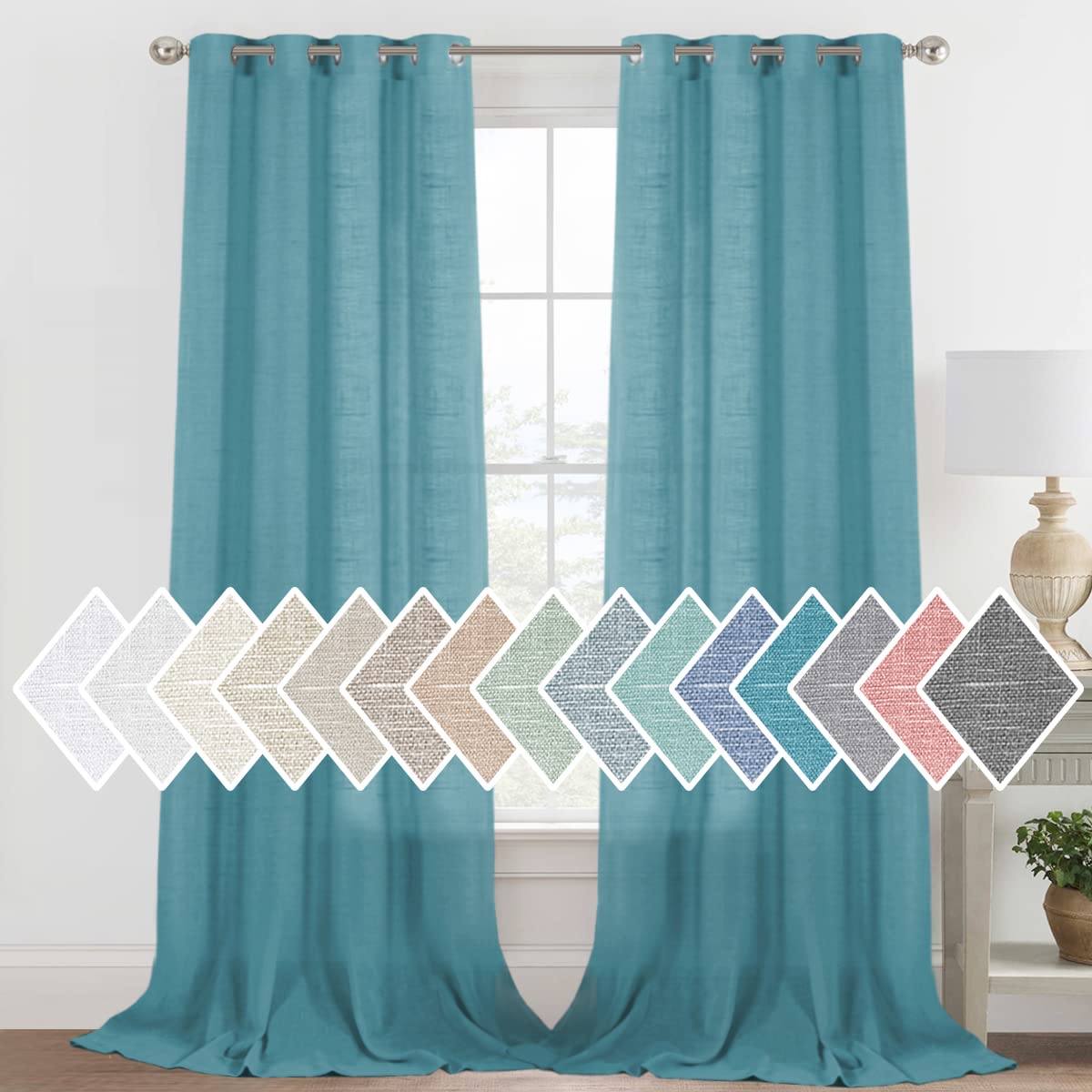 H.VERSAILTEX Linen Sheer Curtains Semi Sheer Light Filtering Window Drapes 2 Panels