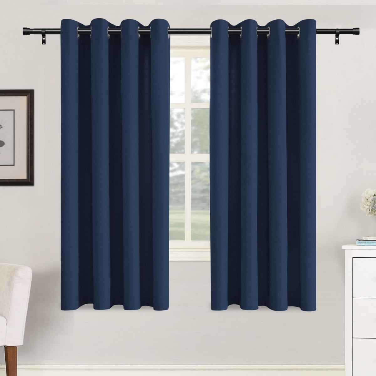 H.VERSAILTEX Grommet Natural Linen Textured Kitchen Curtains 45 inch Length, Thick Faux Linen Room Darkening Window Treatment Set for Farmhouse/Bedroom 52W x 45L,2 Panels,Heather Aqua