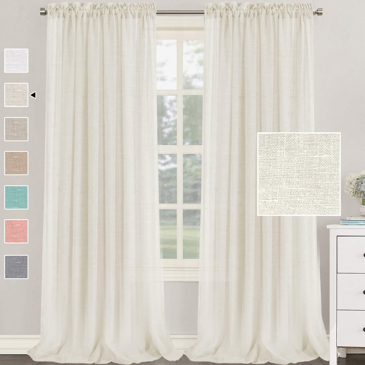 h.versailtx Linen Blend Semi Sheer Curtain Panels Natural Light Filtering Rod Pocket product image