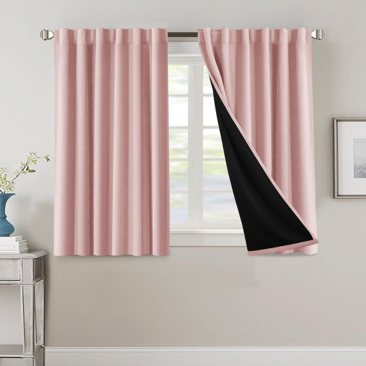 H.VERSAILTEX 100% Blackout Curtains for Bedroom with Black Liner Full Room Darkening Curtains 84 Inch Long Thermal Insulated Back Tab/Rod Pocket Window Drapes for Living Room, 2 Panels, Natural Sand