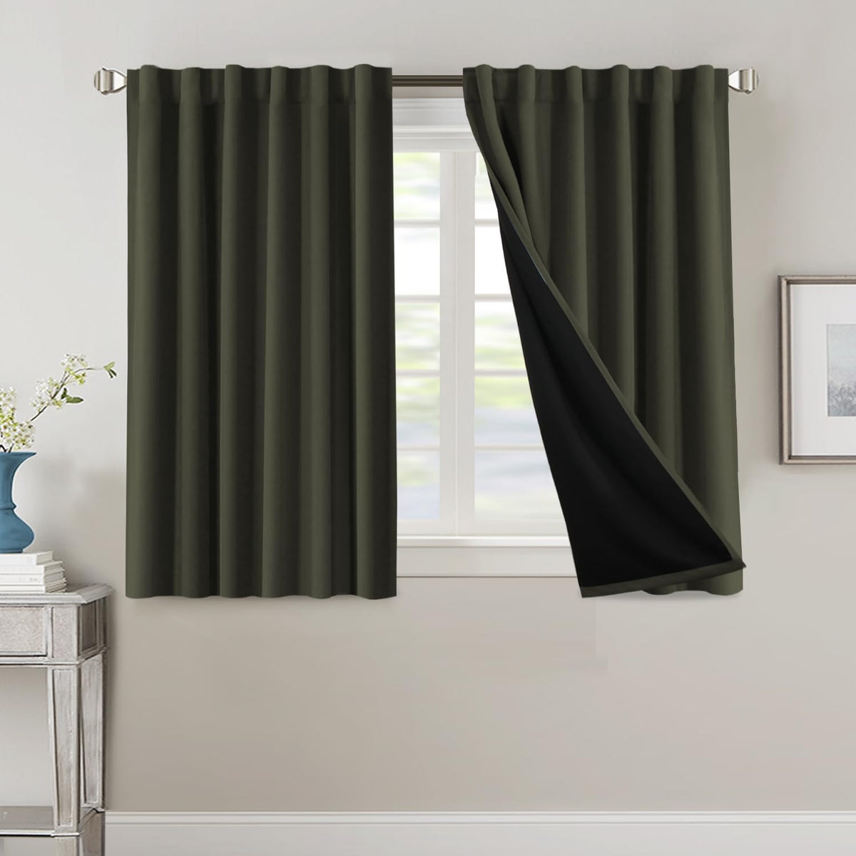 H.VERSAILTEX 100% Blackout Curtains for Bedroom with Black Liner Full Room Darkening Curtains 84 Inch Long Thermal Insulated Back Tab/Rod Pocket Window Drapes for Living Room, 2 Panels, Natural Sand
