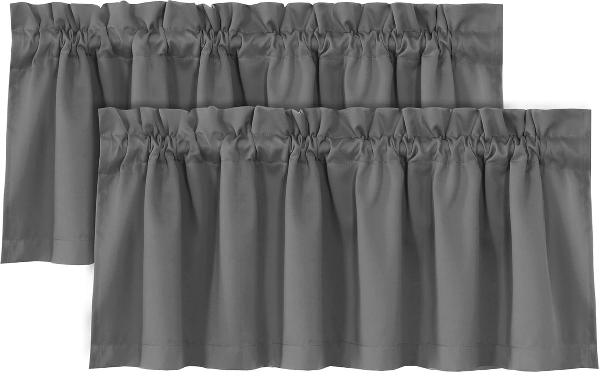 H.VERSAILTEX 100% Blackout Valances for Windows,Kitchen Window Valances Short Grey Window Valance Curtains for Living Room/Bedroom/Bathroom Privacy Decorative Rod Pocket,2 Pack, 52" x 18", Dove Gray