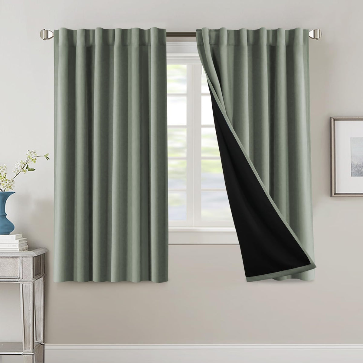 H.VERSAILTEX 100% Blackout Curtains for Bedroom with Black Liner Full Room Darkening Curtains 84 Inch Long Thermal Insulated Back Tab/Rod Pocket Window Drapes for Living Room, 2 Panels, Natural Sand