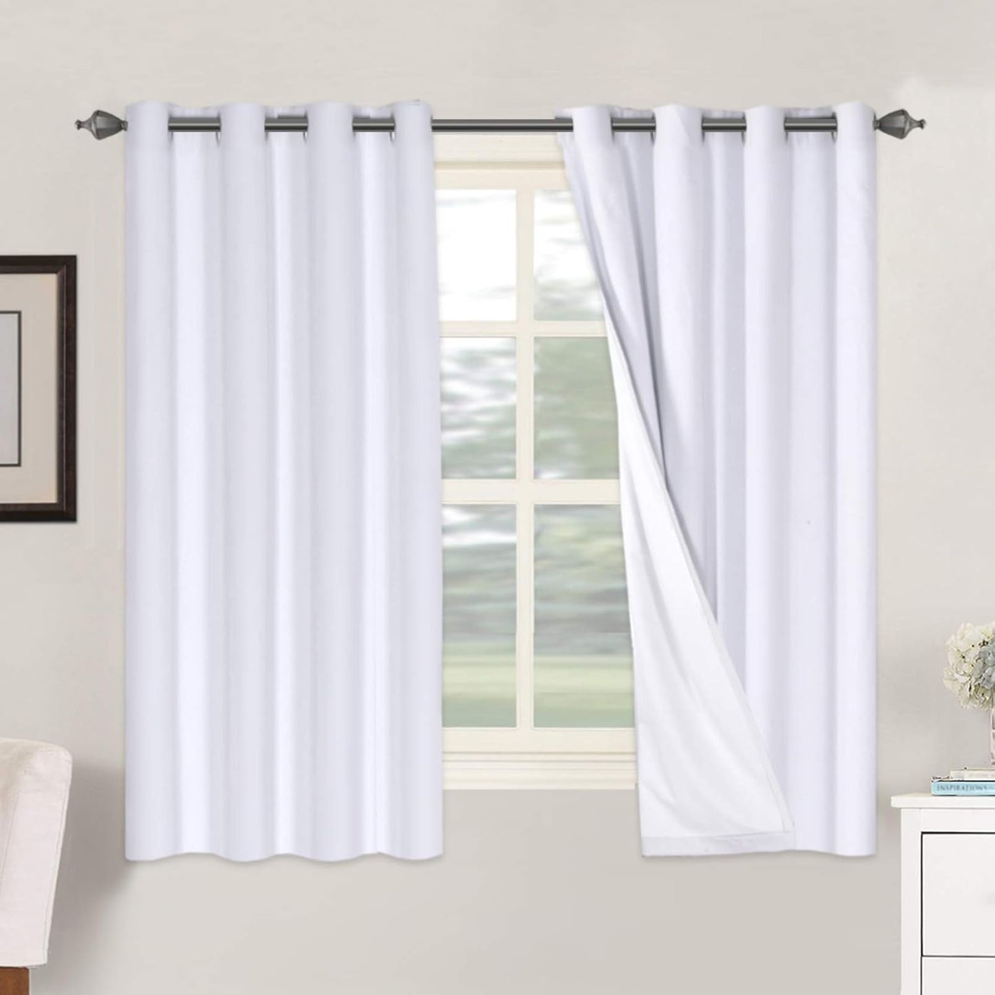 2 pcs  H.VERSAILTEX 100% Blackout Linen Curtains Full Light Blocking Curtains for Bedroom, Textured Window Curtains for Living Room, Energy Efficient Curtains White Liner