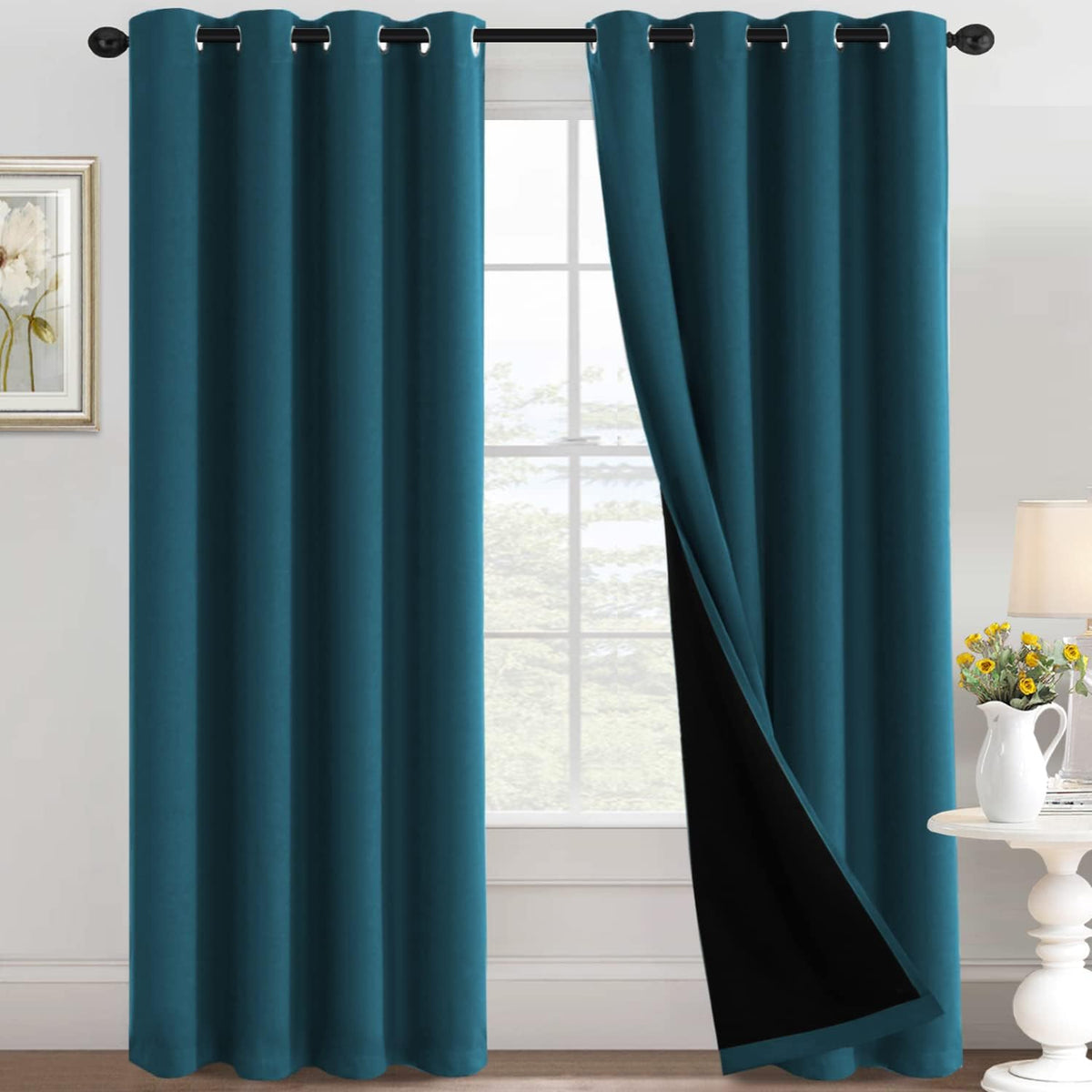 H.VERSAILTEX 100% Black Out Curtains for Bedroom inch Long Blackout Curtains for Living Room, Short Curtains for Windows, Energy Efficiency Curtain Drape Grommet 1 Panel