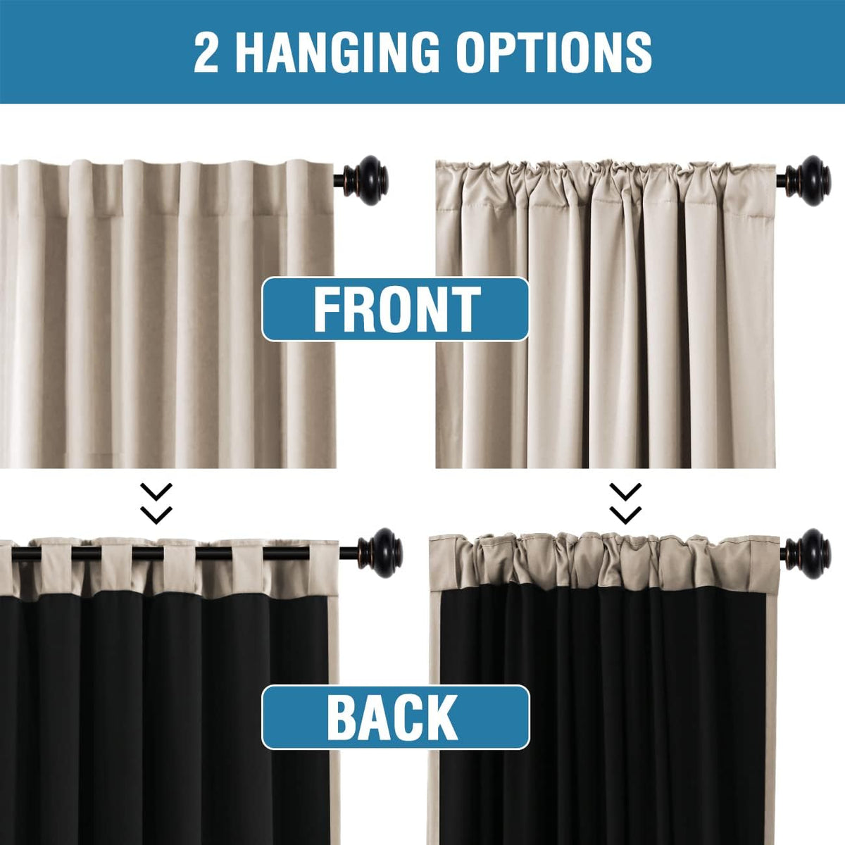 H.VERSAILTEX 100% Blackout Curtains for Bedroom with Black Liner Full Room Darkening Curtains 84 Inch Long Thermal Insulated Back Tab/Rod Pocket Window Drapes for Living Room, 2 Panels, Natural Sand