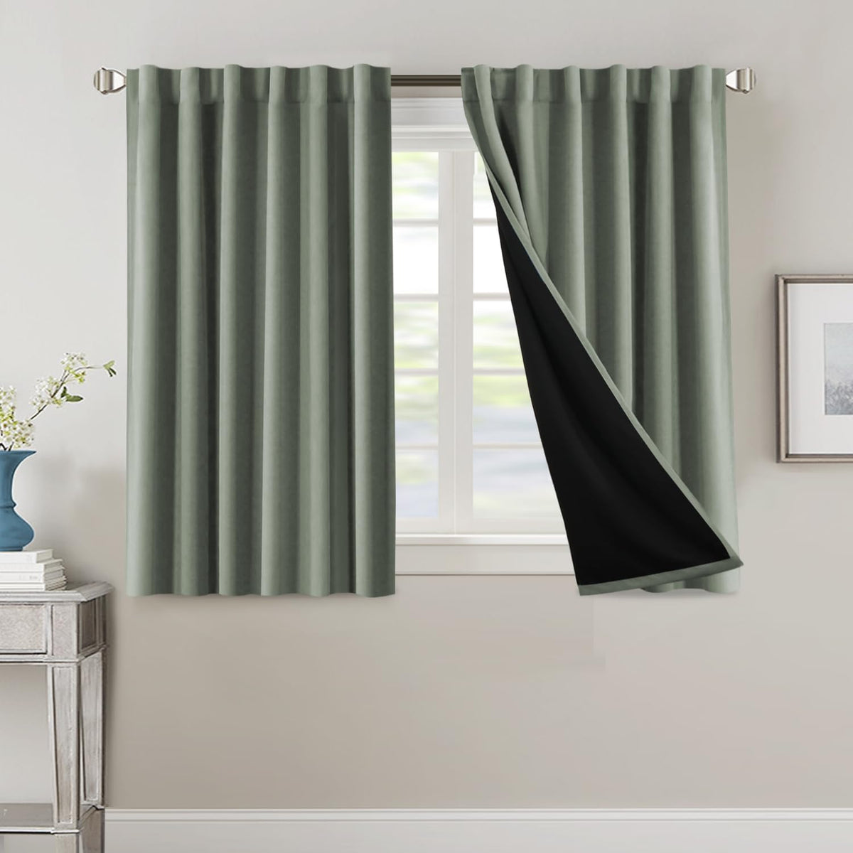 H.VERSAILTEX 100% Blackout Curtains for Bedroom with Black Liner Full Room Darkening Curtains 84 Inch Long Thermal Insulated Back Tab/Rod Pocket Window Drapes for Living Room, 2 Panels, Natural Sand