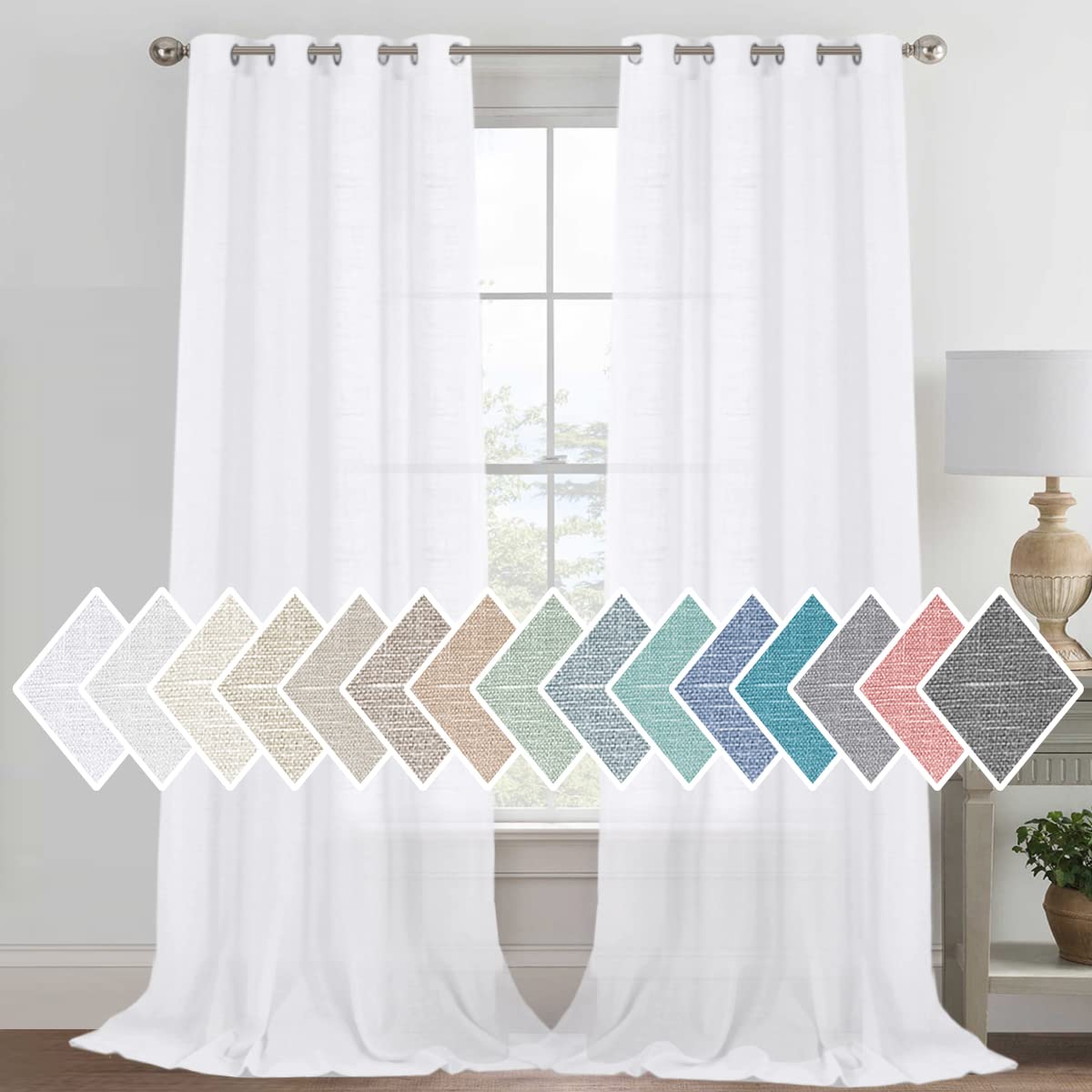 H.VERSAILTEX Linen Sheer Curtains Semi Sheer Light Filtering Window Drapes 2 Panels
