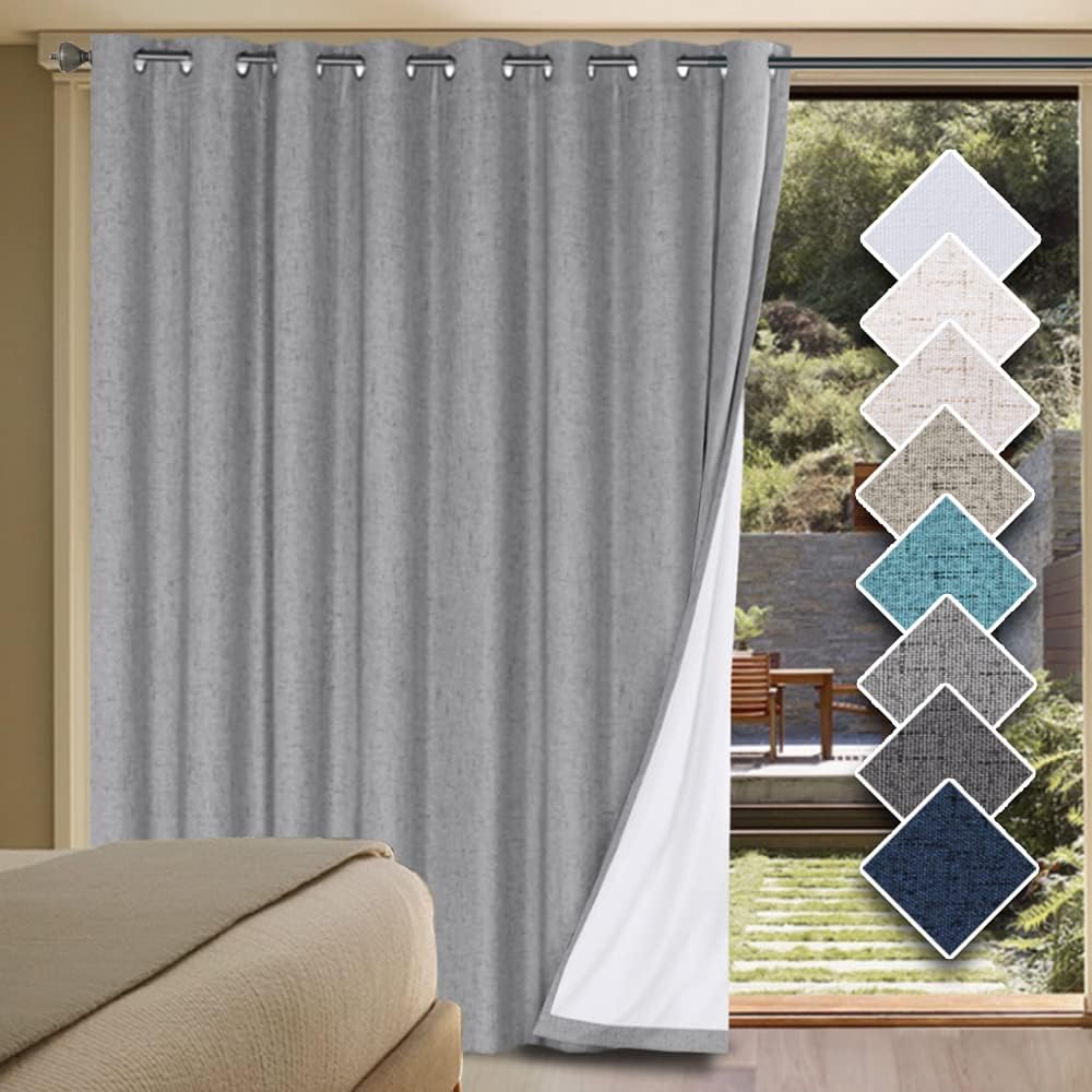 2pcs H.VERSAILTEX Linen Blackout Curtains Durable Thick Textured Linen Look 100% Blackout Patio Door Curtain, Anti Rust Grommet Extra Wide Sliding Glass Door Curtains