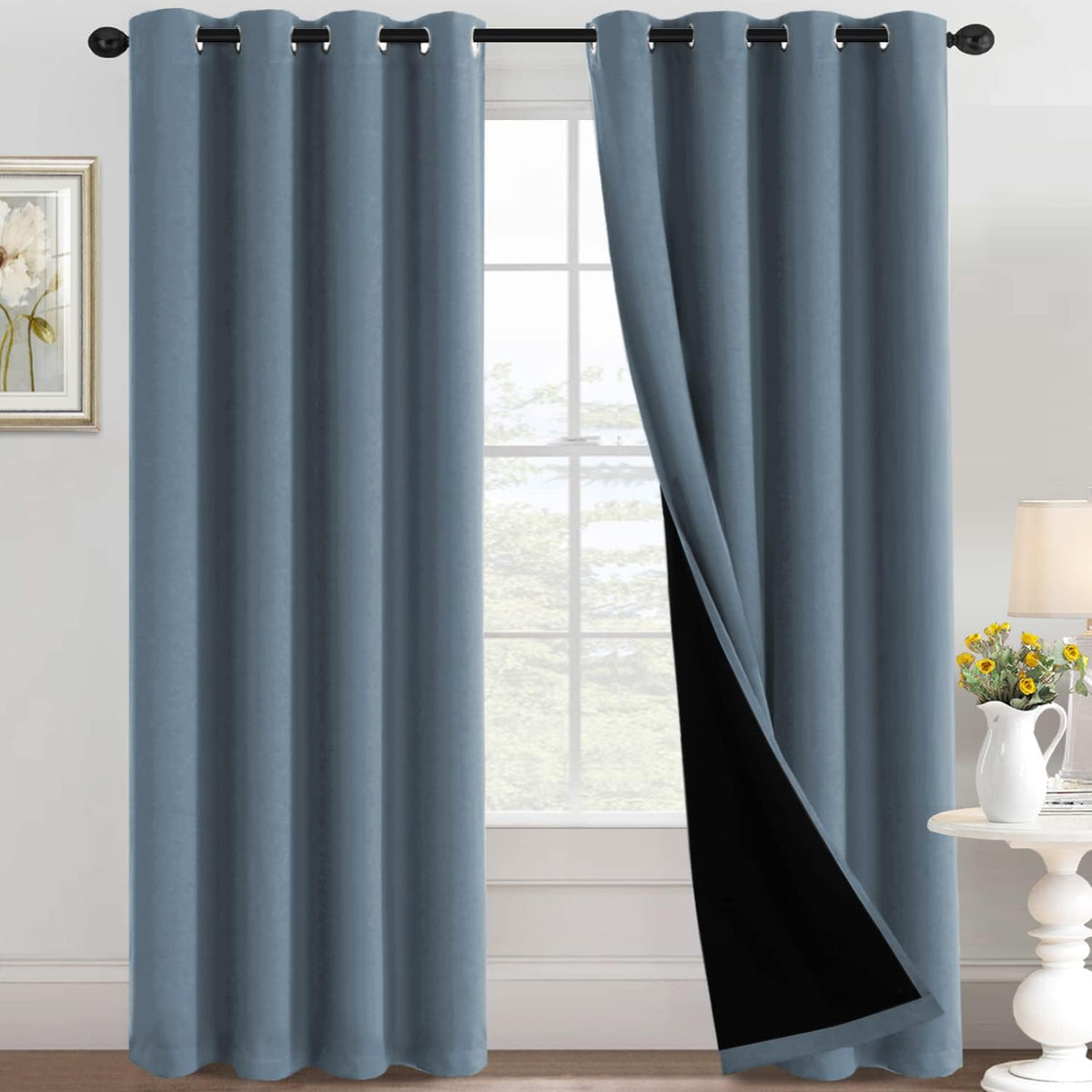 H.VERSAILTEX 100% Black Out Curtains for Bedroom inch Long Blackout Curtains for Living Room, Short Curtains for Windows, Energy Efficiency Curtain Drape Grommet 1 Panel