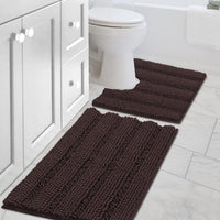 2pcs H.VERSAILTEX Sage Bathroom Rugs, Bath Mat Set of 2 Extra Thick Chenille Striped Pattern Shaggy Bath Rugs for Bathroom, Non Skid Bath Mats for Bathroom Floor