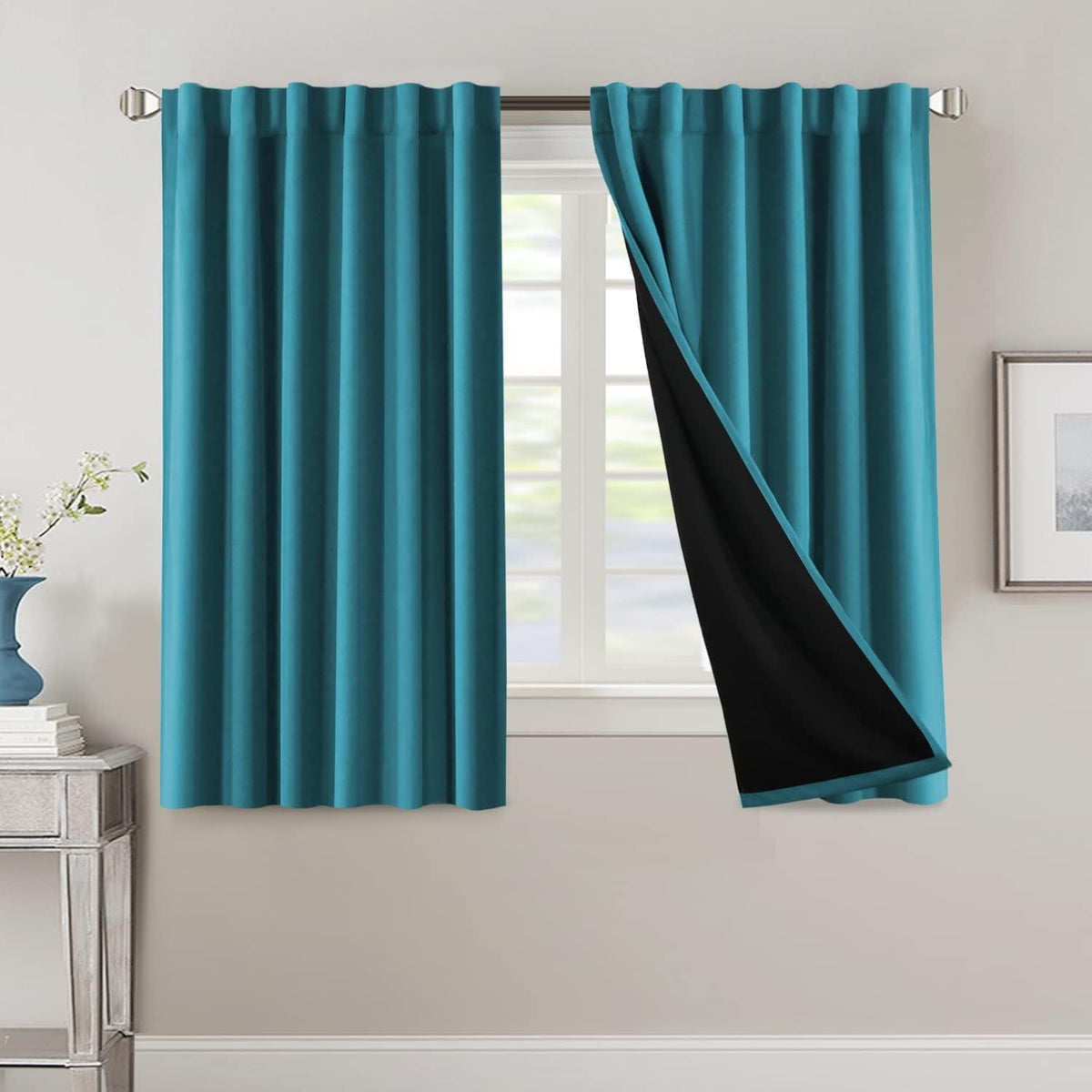 H.VERSAILTEX 100% Blackout Curtains for Bedroom with Black Liner Full Room Darkening Curtains 84 Inch Long Thermal Insulated Back Tab/Rod Pocket Window Drapes for Living Room, 2 Panels, Natural Sand
