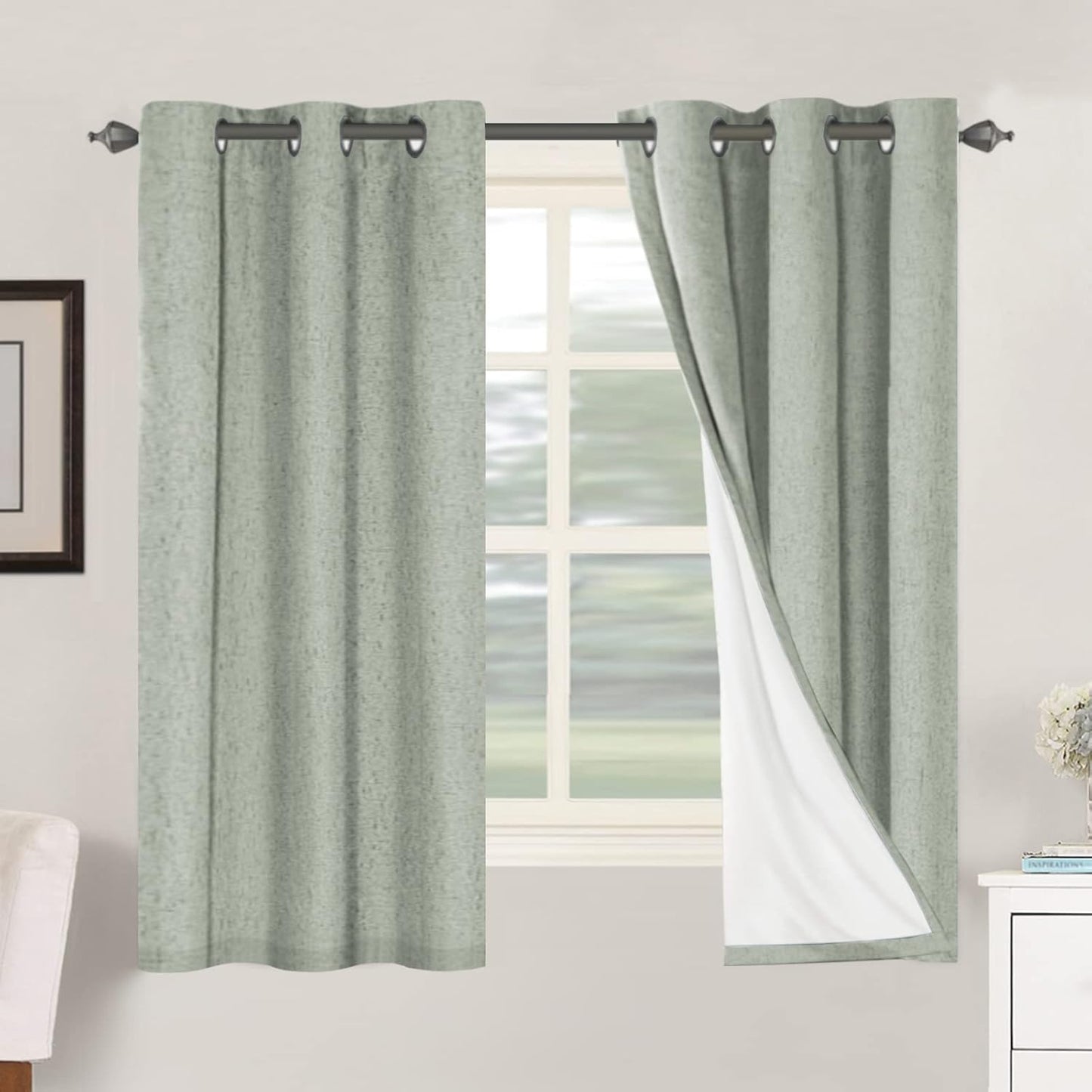 2pcs H.VERSAILTEX Blackout Linen Curtains, 100% Blackout Drapes Textured Blackout Curtains with White Thermal Insulated Liner, Grommet Top Curtains Living Room