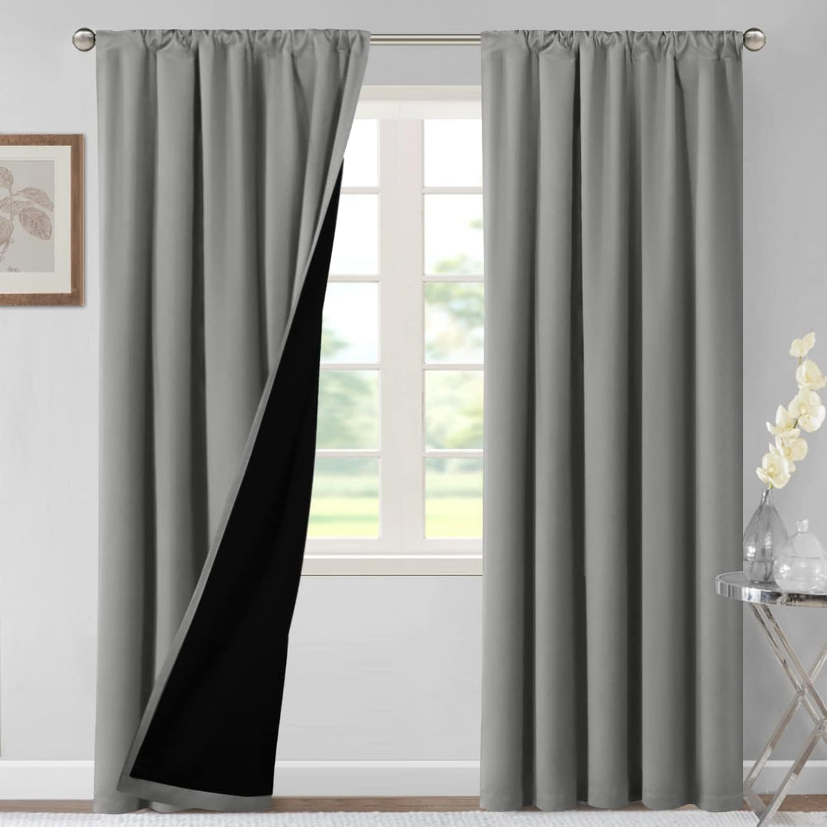 H.VERSAILTEX 100% Blackout Curtains for Bedroom Short Curtains Half Window Curtains for Kitchen, Privacy Energy Saving Curtain Tiers for Bathroom Shades, W 42 x L 36 inch, Pumice Stone, Set of 2