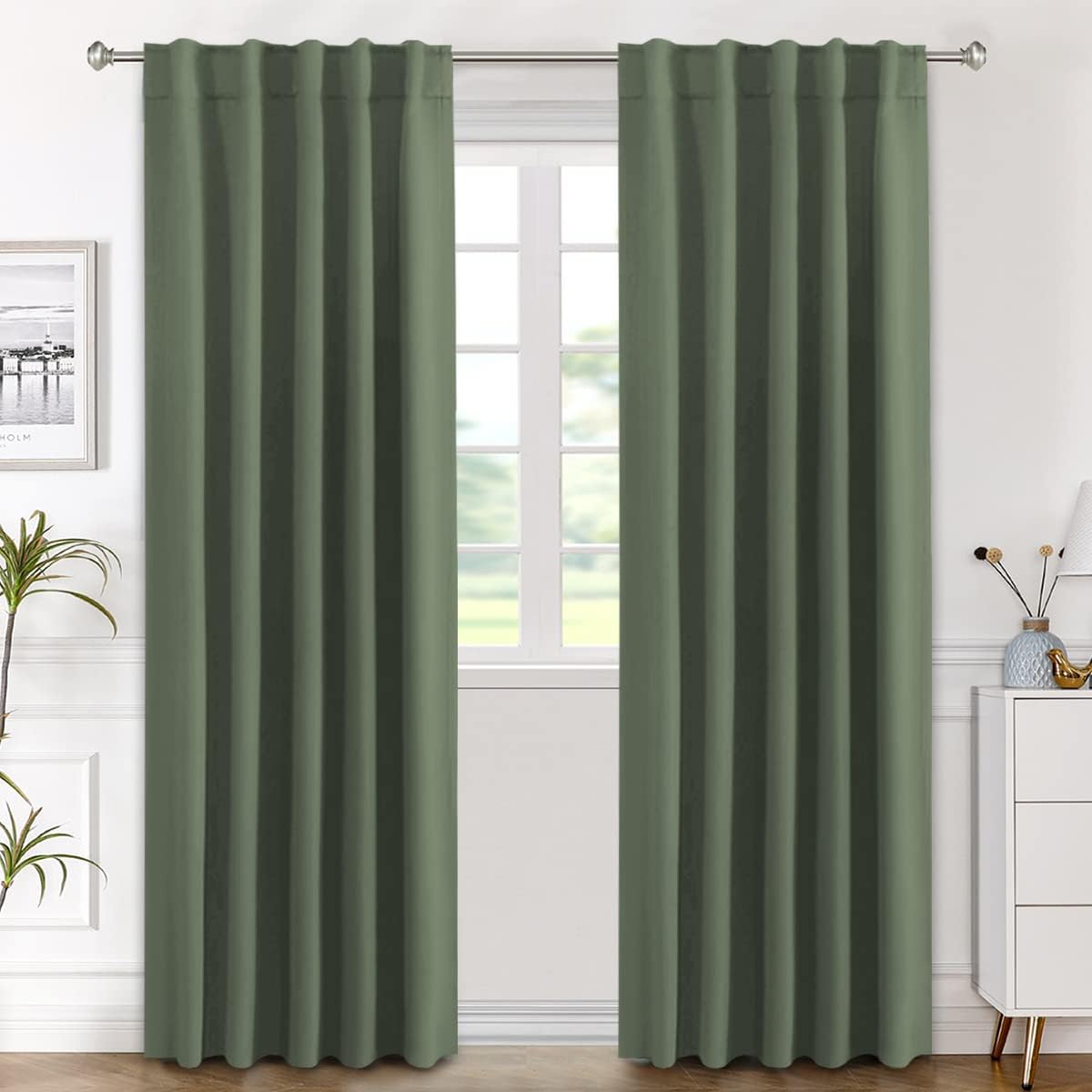 2pcs H.VERSAILTEX Blackout Curtains Thermal Insulated Window Treatment Panels Room Darkening Blackout Drapes for Living Room Back Tab/Rod Pocket Bedroom Draperies