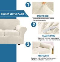 H.VERSAILTEX Modern Velvet Plush High Stretch Sofa Slipcover Furniture Protector Form Fit Luxury Thick Sofa Cover for 3 Cushion Couch, Machine Washable Width Up to 90 Inch