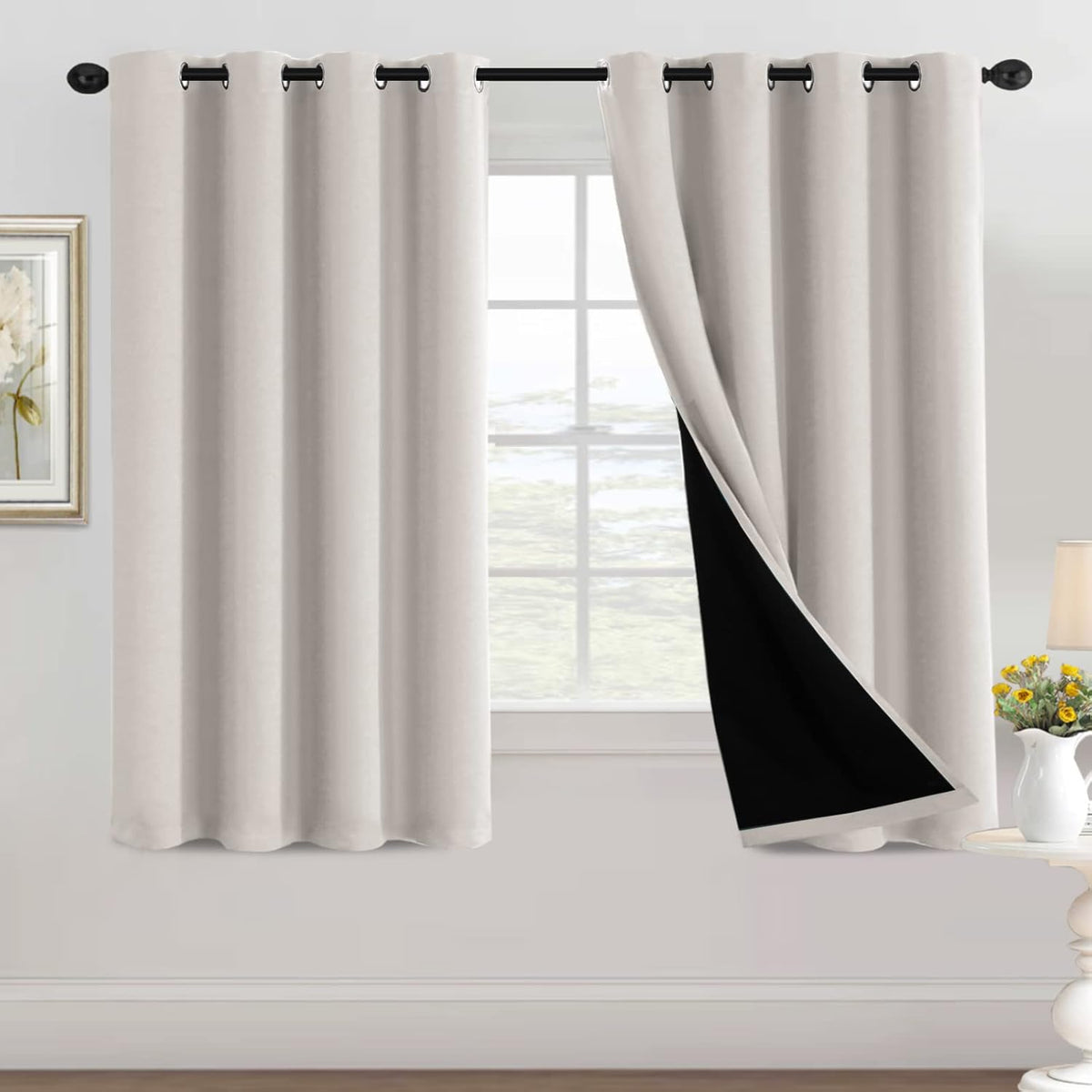 H.VERSAILTEX 100% Black Out Curtains for Bedroom inch Long Blackout Curtains for Living Room, Short Curtains for Windows, Energy Efficiency Curtain Drape Grommet 1 Panel