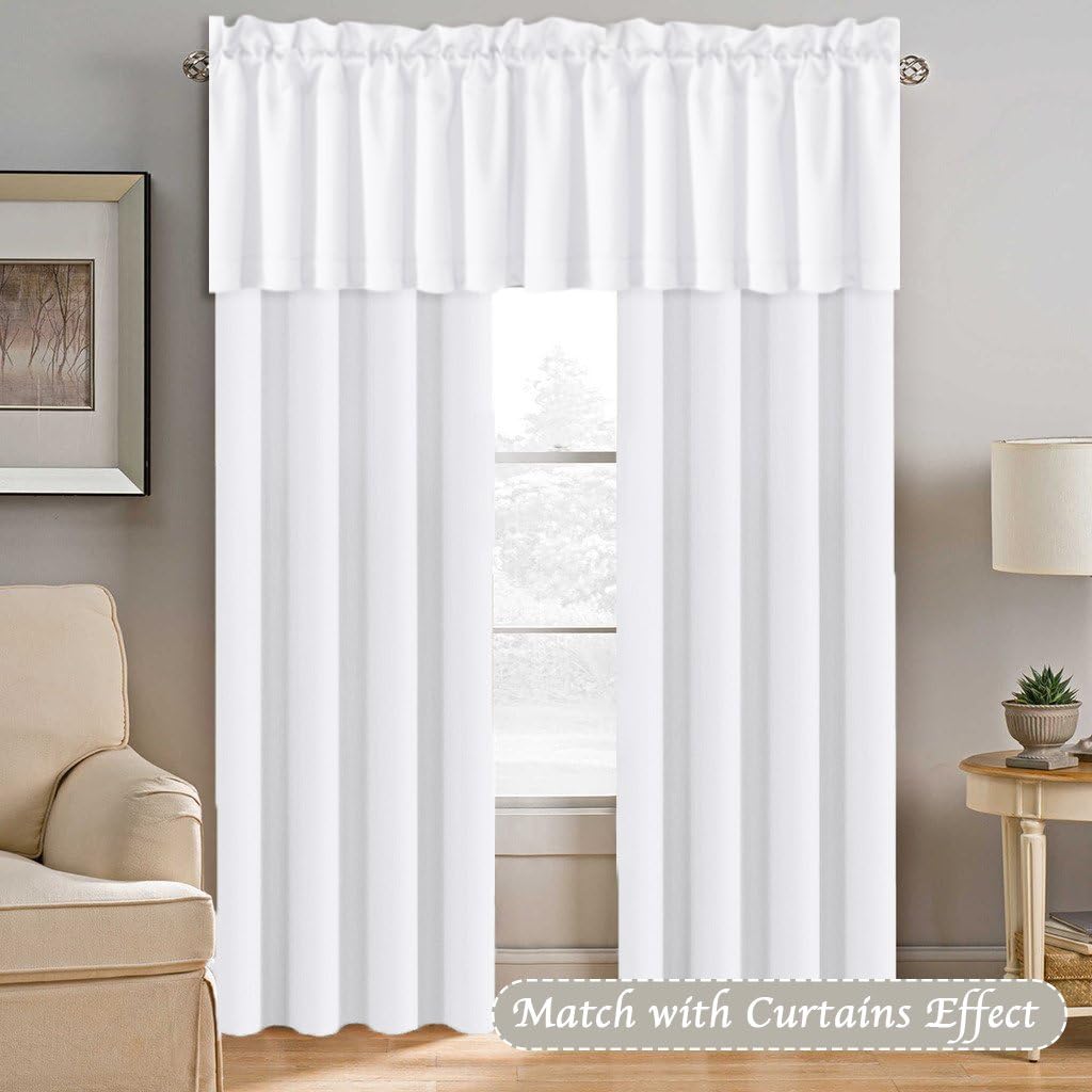 H.VERSAILTEX White Curtain Valances for Windows，Room Darking Kitchen Valances for Living Room/Bedroom/Bathroom Short Window Privacy Decorative Rod Pocket,52" W x 18" L,4 Panels