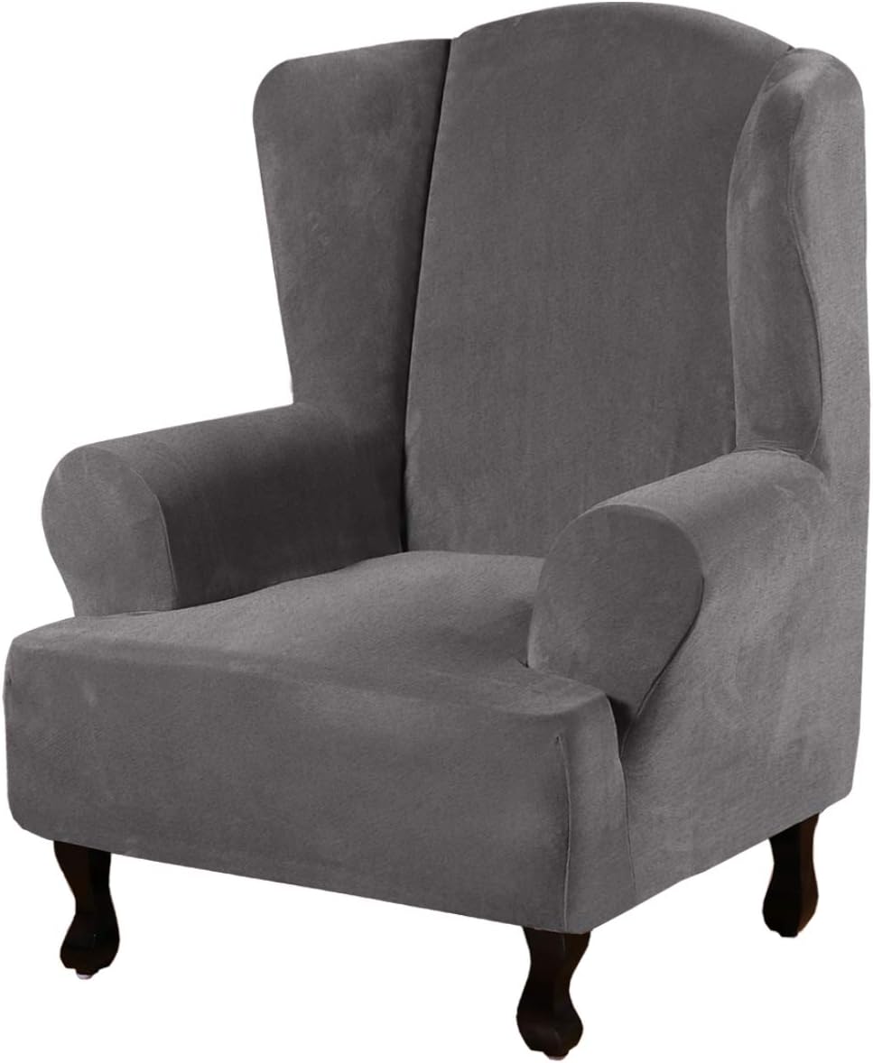 H.VERSAILTEX Velvet Wingback Chair Cover – Plush High Stretch Slipcover, 1 Piece