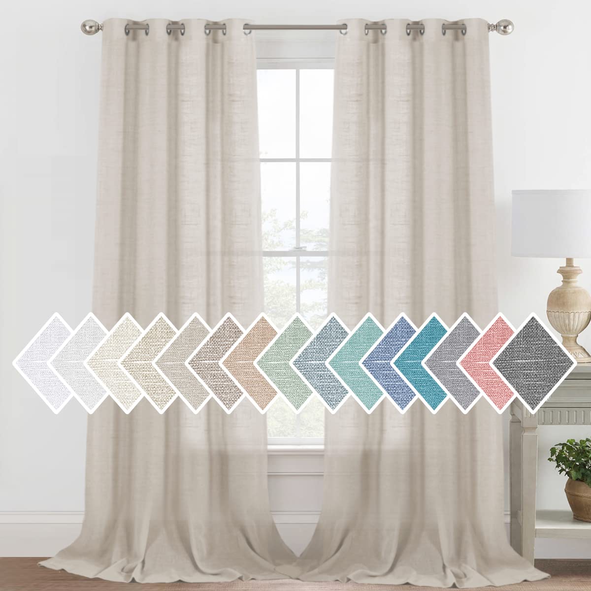 H.VERSAILTEX Linen Sheer Curtains Semi Sheer Light Filtering Window Drapes 2 Panels