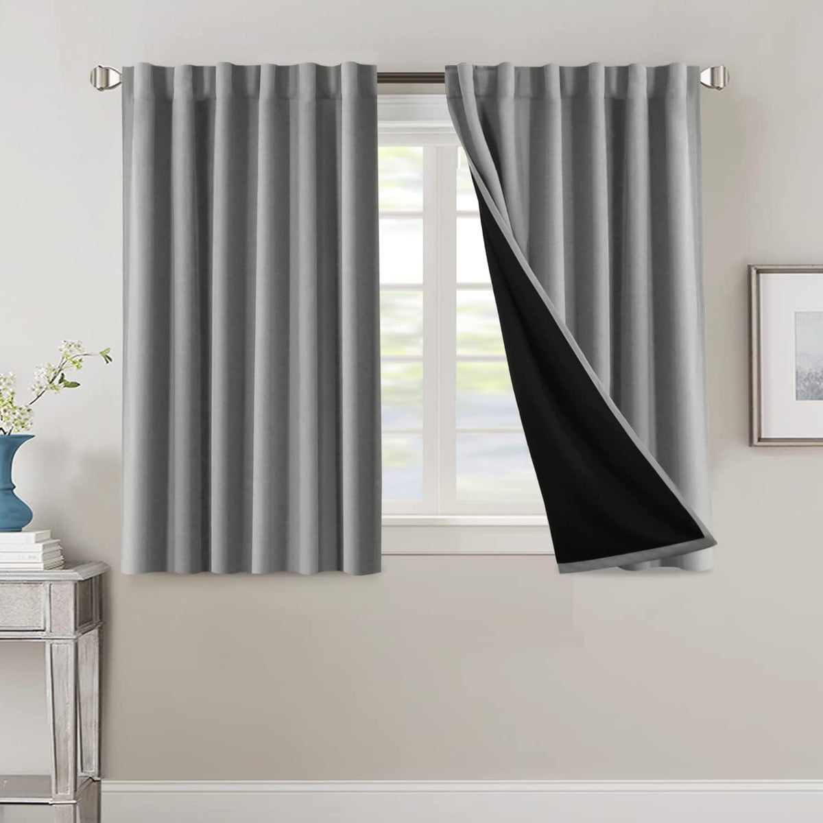 H.VERSAILTEX 100% Blackout Curtains for Bedroom with Black Liner Full Room Darkening Curtains 84 Inch Long Thermal Insulated Back Tab/Rod Pocket Window Drapes for Living Room, 2 Panels, Natural Sand
