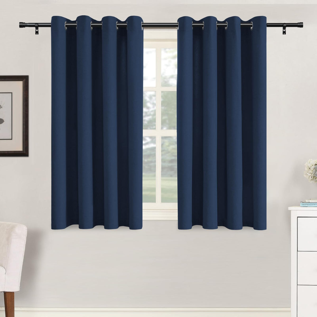 H.VERSAILTEX Grommet Natural Linen Textured Kitchen Curtains 45 inch Length, Thick Faux Linen Room Darkening Window Treatment Set for Farmhouse/Bedroom 52W x 45L,2 Panels,Heather Aqua