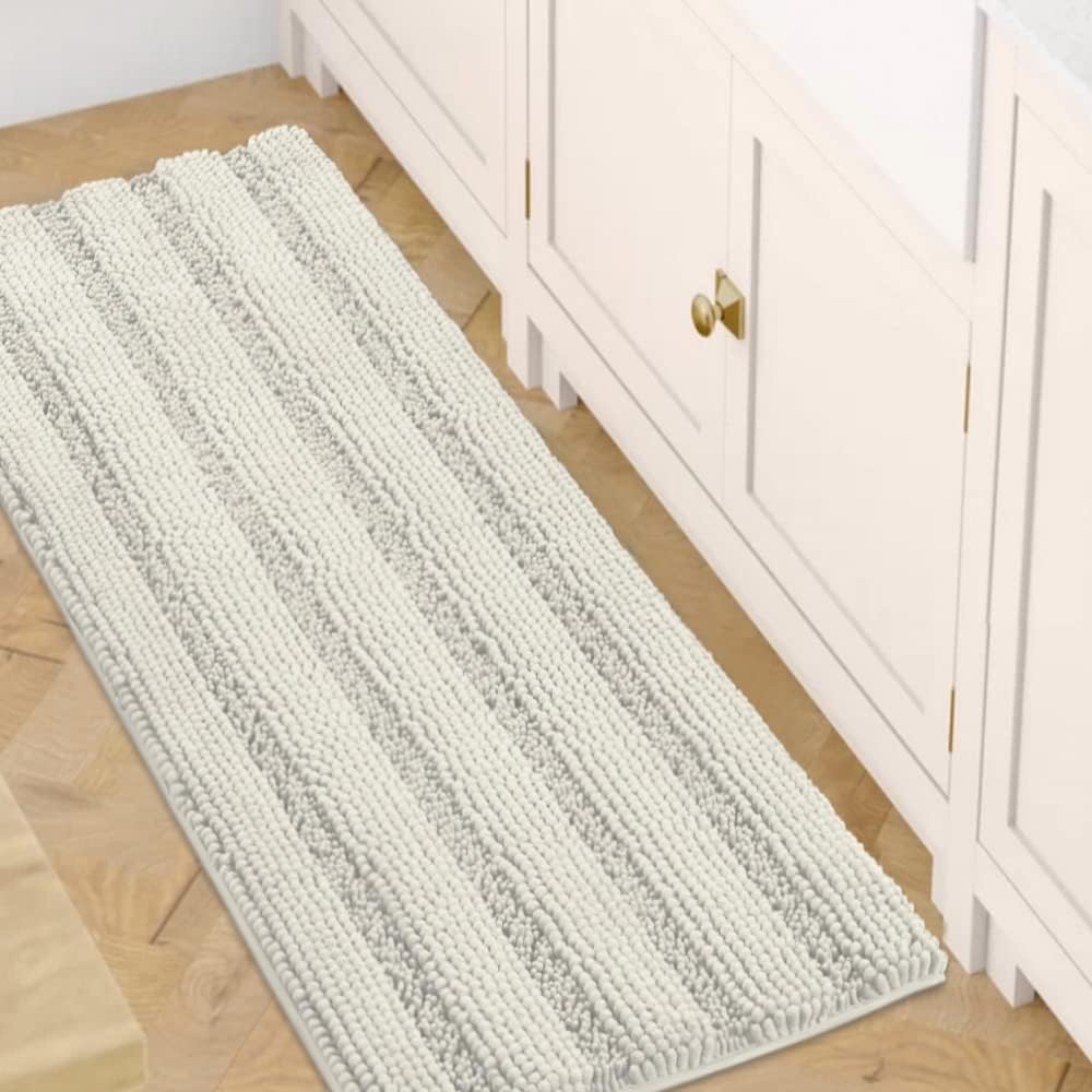 1pc H.VERSAILTEX Bath Rugs for Bathroom Non Slip Bath Mats Extra Thick Chenille Striped Rug 20" x 32" Absorbent Non Skid Fluffy Soft Shaggy Washable Dry Fast Plush Mat for Indoor, Bath Room, Tub